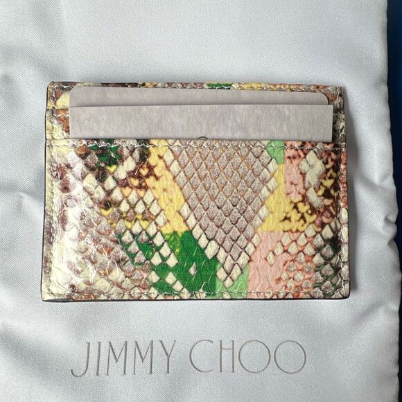 NWT Jimmy Choo Umika Sunrise Mix Glossy Rainbow Elaphe Card Holder With Jc Emble - Picture 6 of 15